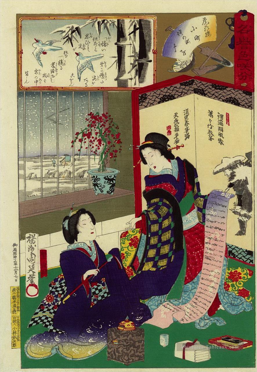 Deux femmes lisant une lettre Toyohara Chikanobu japonais Peintures à l'huile